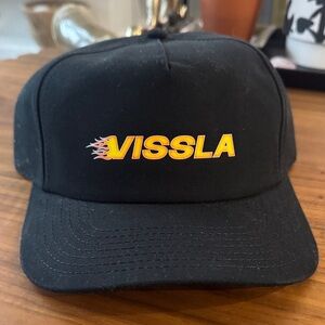 VISSLA Black Snapback with Yellow-Orange Flame Logo